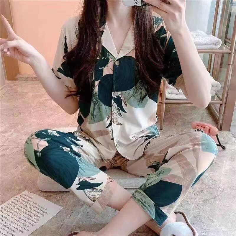 SHOEGALLERY TG1538 Baju Tidur Wanita Lengan Pendel celana Panjang Berkerah Import