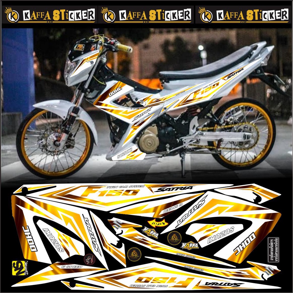 Sticker Striping Satria FU Facelift - Striping Satria Fu Facelift Motif Racing Putih List Gold