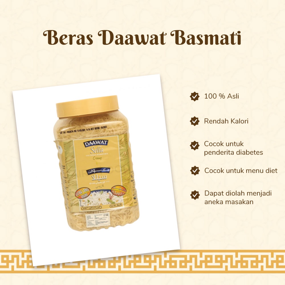 

Arabian Palm - DAAWAT BASMATI 1kg Beras Basmati Kaya Nutrisi dan Rendah Kalori Asli Arab Premium Beras Briyani