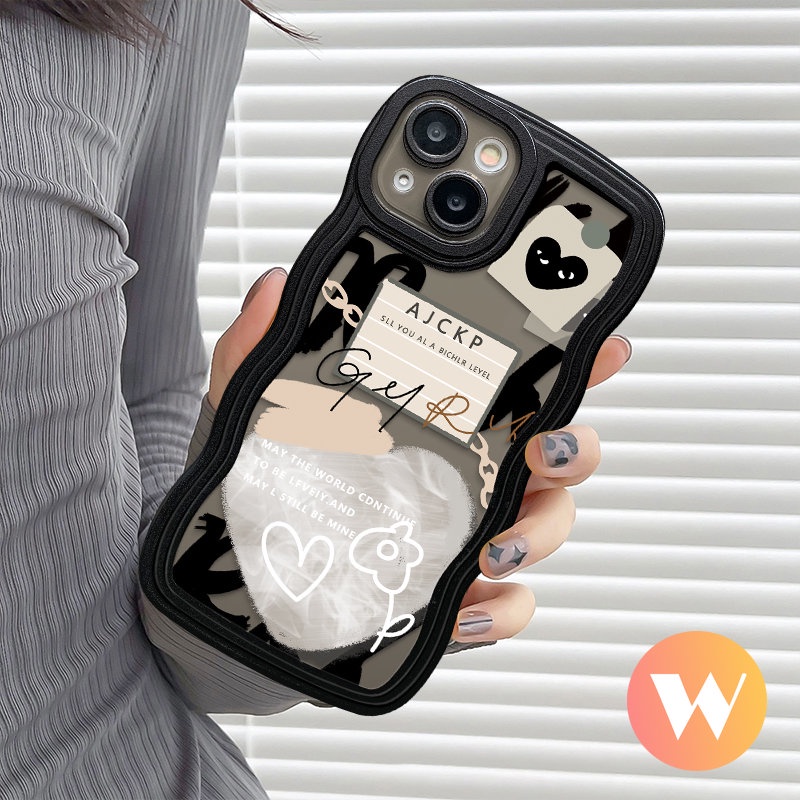 Comme des Garcons Ins Graffiti Case Kompatibel Untuk iPhone 7Plus 11 13 12 14 Pro Max X XR 8 6s 6 7 14 Plus XS Max SE 2020 Cinta Hati Lembut Tpu Wavy Edge Phone Cover