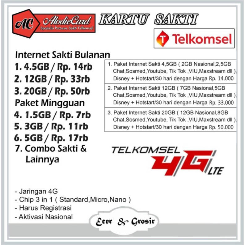 KARTU TELKOMSEL INTERNET SAKTI 4,5GB 11GB 18GB