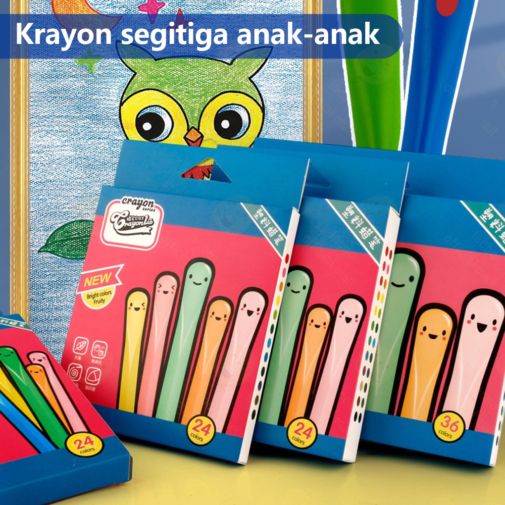 Lacoo Crayon set 24/36 Crayon lengkap tahan air Krayon sekolah tidak beracun Crayon plastik