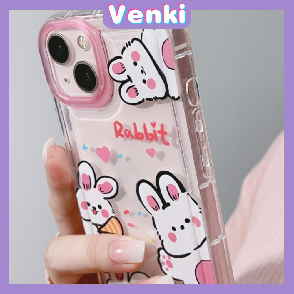 Case For iPhone 14 Pro Max TPU Soft Jelly Airbag Clear Case Cute Pink Rabbit Camera Protection Shockproof For iPhone 14 13 12 11 Plus Pro Max 7 Plus X XR