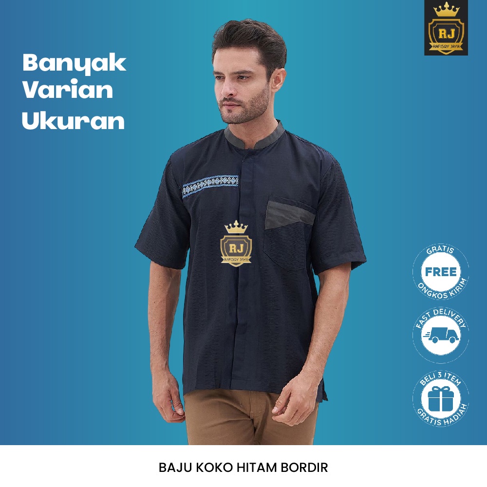 Baju Koko Pria Rahsya Rafisqy Jaya - Kemeja Kurta Muslimin Lengan Pendek Adem - Atasan Kemko Dewasa 