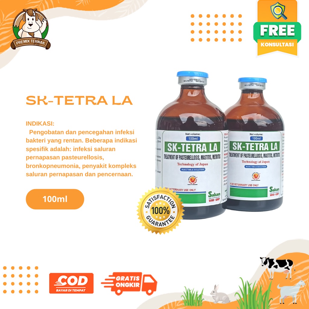 SK TETRA LA 100ml SAKAN - Antibiotik Hewan Spektrum Luas Long Acting - Seperti Medoxy la