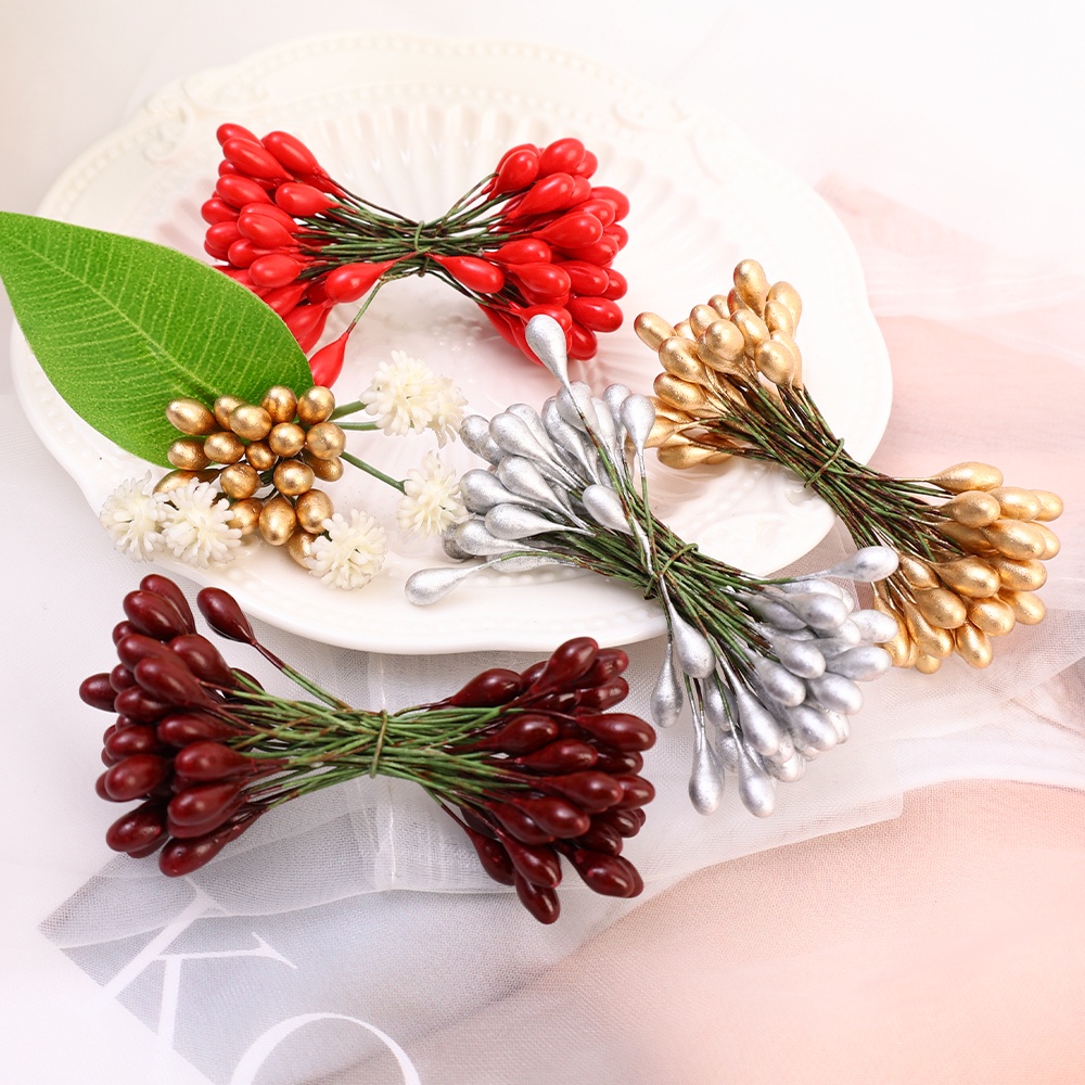 50pcs/ikat Berry Simulasi DIY Dengan Kawat Besi/Berry Holly Buatan Untuk Dekorasi Pohon Natal/Garland &amp; Gelang Buah Natal Aksesoris Anyaman/Bahan Kerajinan