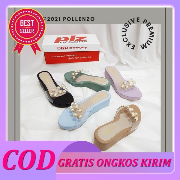 Sandal Wedges Kulit Empuk Hak 5Cm Wanita Import 26628 [6 Warna] Pollenzo - Flavia - Dm-9735 Wedges S