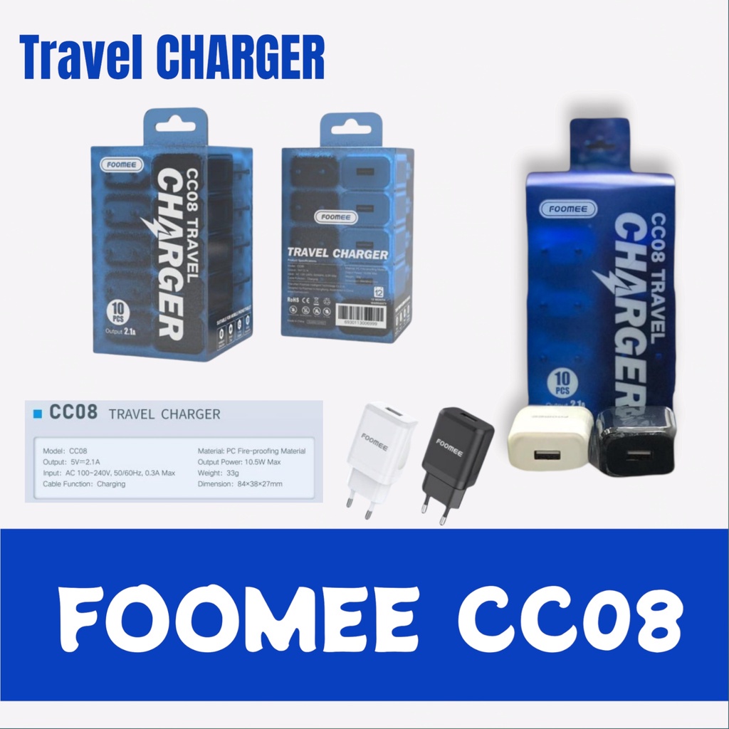 FOOMEE BATOK Charger CC08 1 Port USB 2.1A Fast Charging HARGA @ 1 BOX ISI 10 PCS