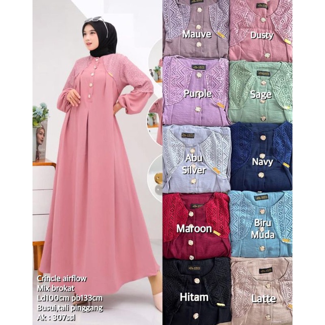 Gamis Merk azkiya Crincle mix brukat kode 457