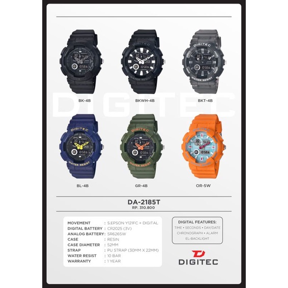 JAM TANGAN PRIA DIGITEC DA 2185 / DIGITEC 2185 ORIGINAL DOUBLE TIME TAHAN AIR TALI RUBBER