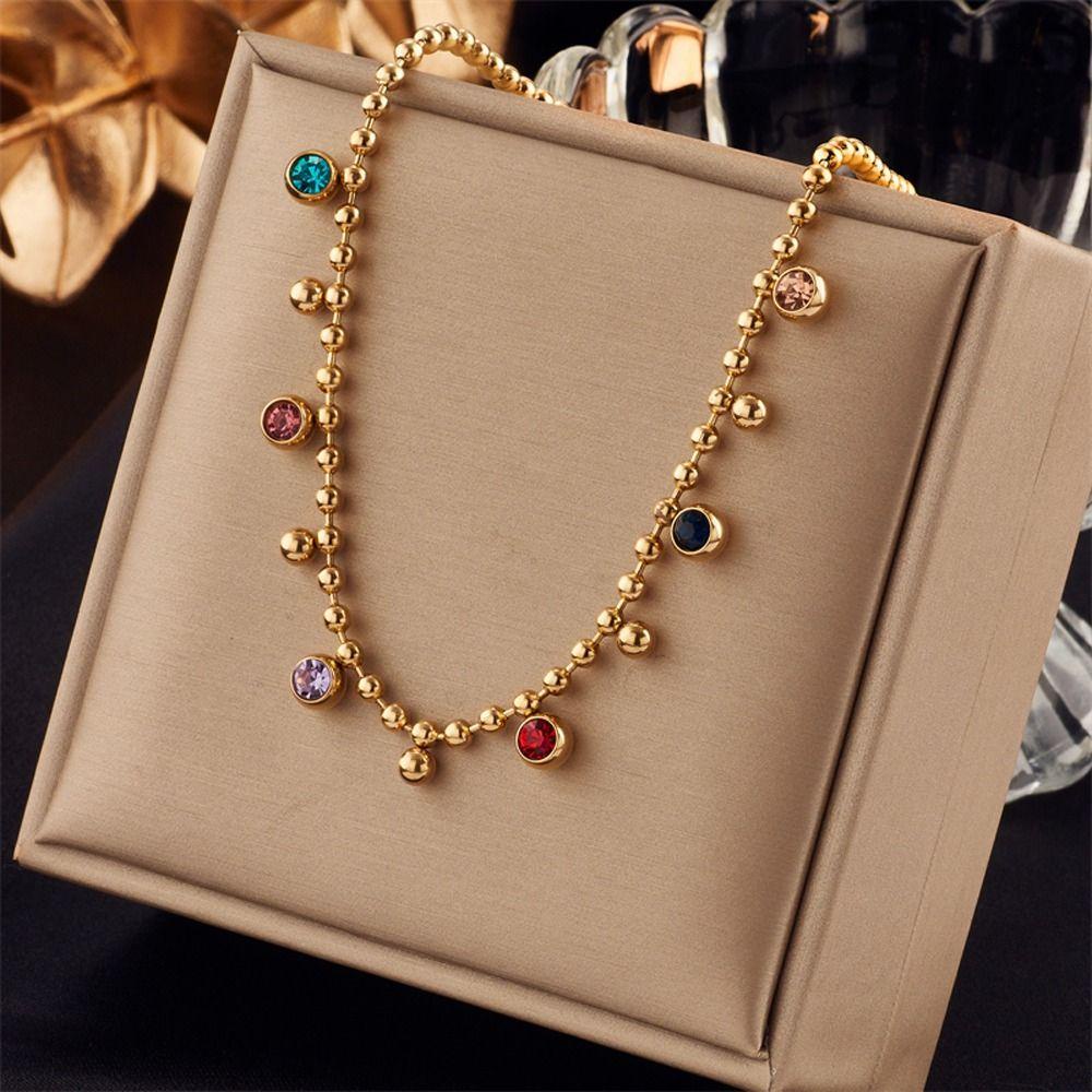 Needway  Wanita Kalung Trendi Warna-Warni Fashion Klavikula Rantai Stainless Steel Gadis Hadiah Manik Choker Sweater Chain