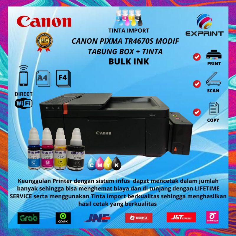 Printer Canon Pixma TR4670s + Infus Tabung Box Hitam ( Print Scan Copy Fax Adf Wifi )