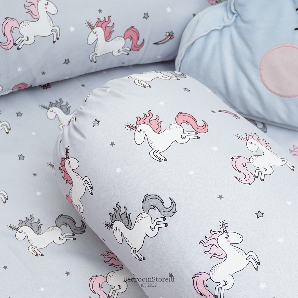 Sprei Aesthetic Motif Unicorn Grey | ALA KOREA Sudah Termasuk Sarung Bantal Guling