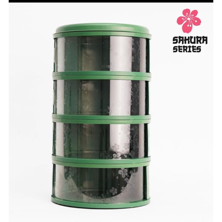 Food Storage 4 Susun Food Cover Layer Penutup Makanan Tudung Saji Susun 4 Tingkat Tri J-Hijau Olive