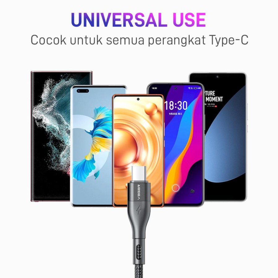 VEGER VP-16 Kabel Data Cable USB Type C Type-C QC 3.0 Fast Charging