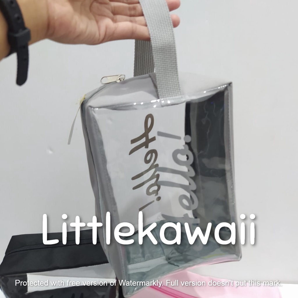 LK/Tas Pouch Mika Transparan Tulisan Quotes Travel Bag Make Up Kosmetik Serbaguna Persegi Kotak Panjang Tenteng Samping Wanita Remaja