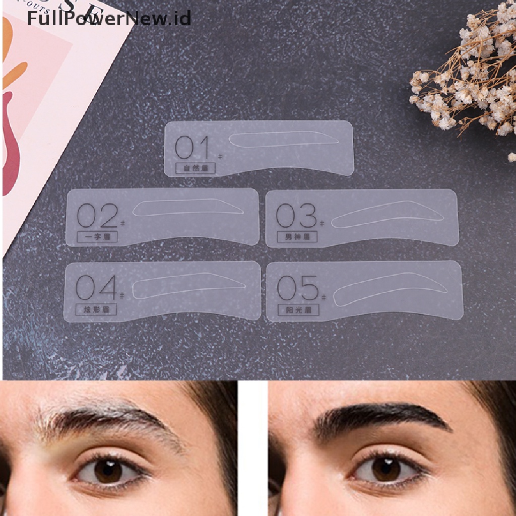 Power 5Pcs Pria Pembentuk Alis Membentuk Stensil Perawatan Pesona Alis Kartu Template Makeup ID