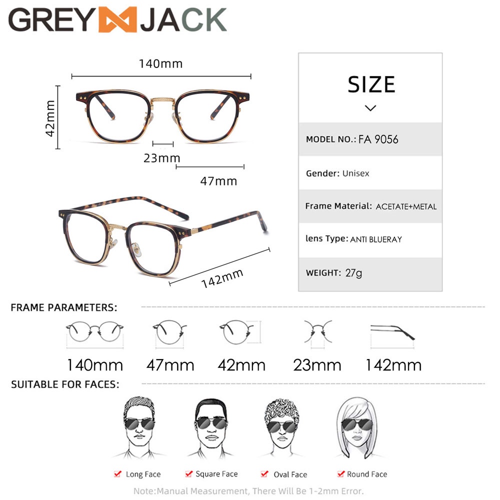 Grey Jack Kacamata Antiradiasi Blueray Acetate Kotak Vintage Keren Bisa Minus Antiradiasi Blueray Photocromic Bluecromic Ringan Stylish  9056