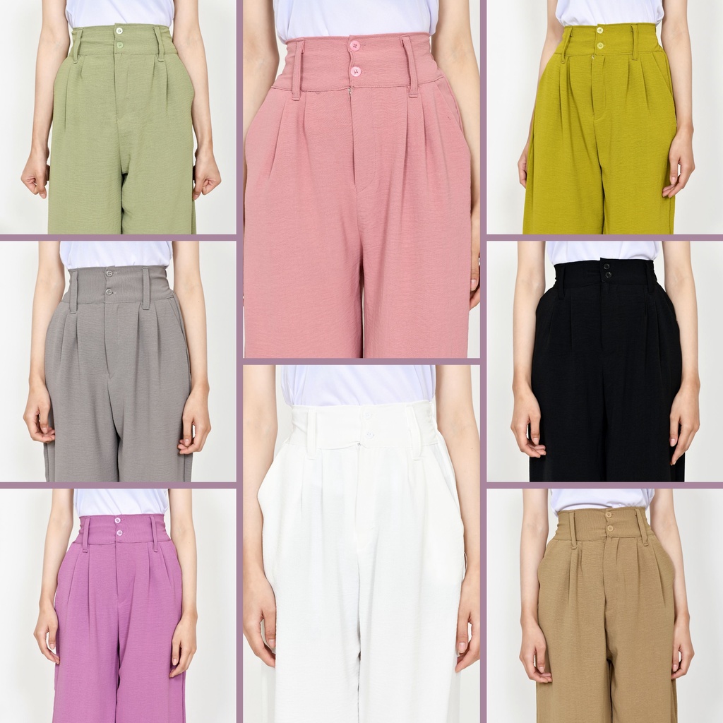 Celana Kulot Wanita Highwaist Premium Cringkle Kancing  Dua Termurah Kekinian