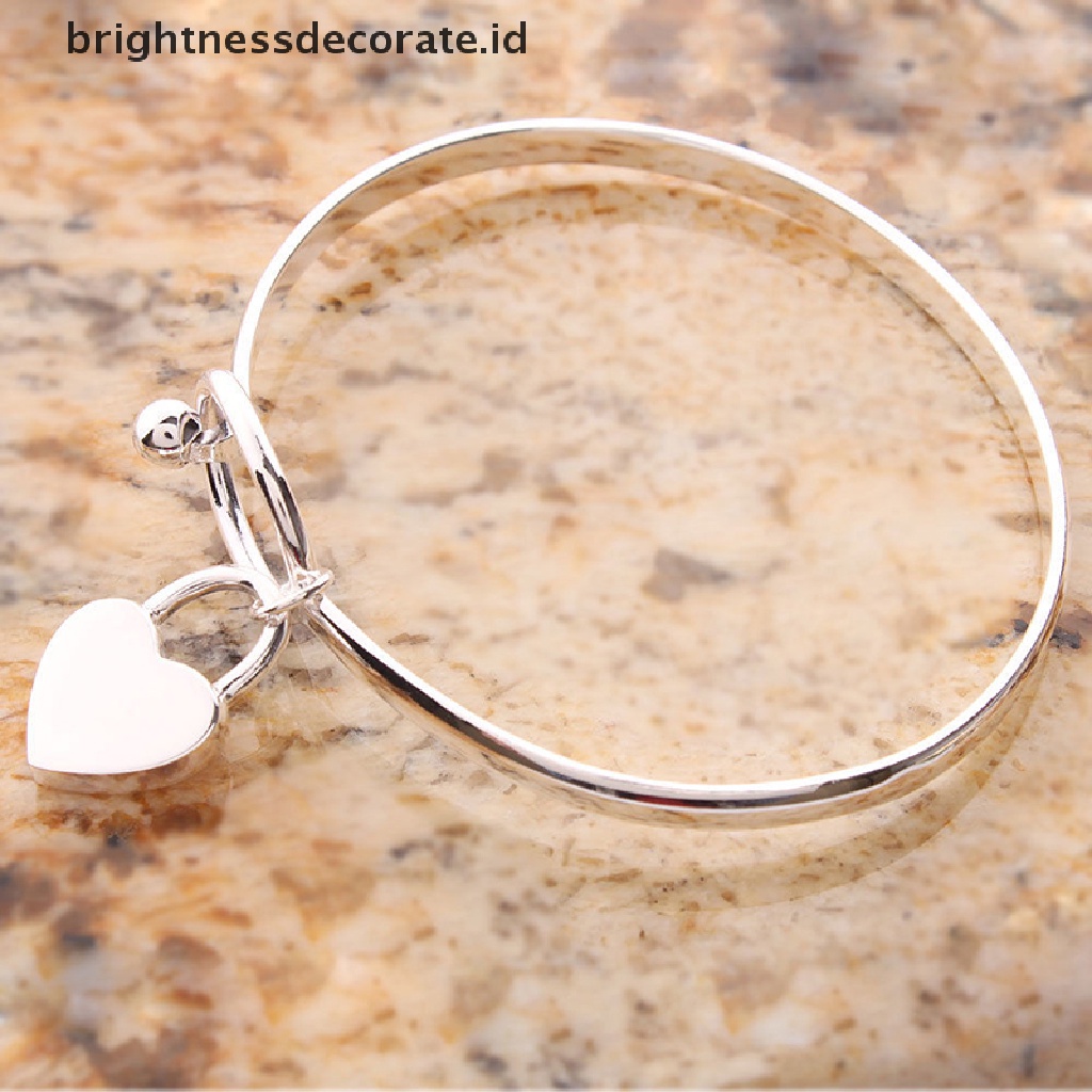 [Birth] Baru Wanita925 Perak Disepuh Pesona Peach Hati Bangle Gelang Cuff Kualitas Tinggi [ID]