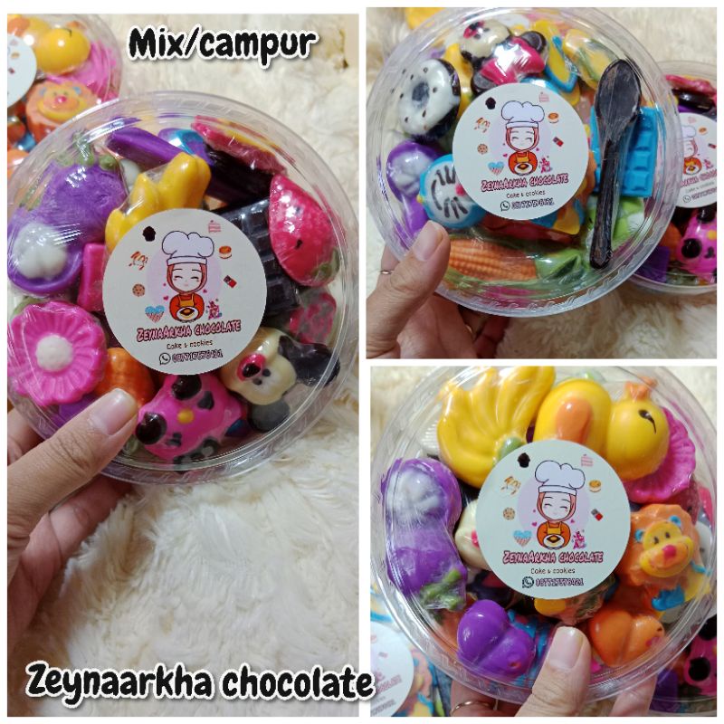 

coklat karakter campur/mix toples 250gr/kurleb 30pcs bentuk