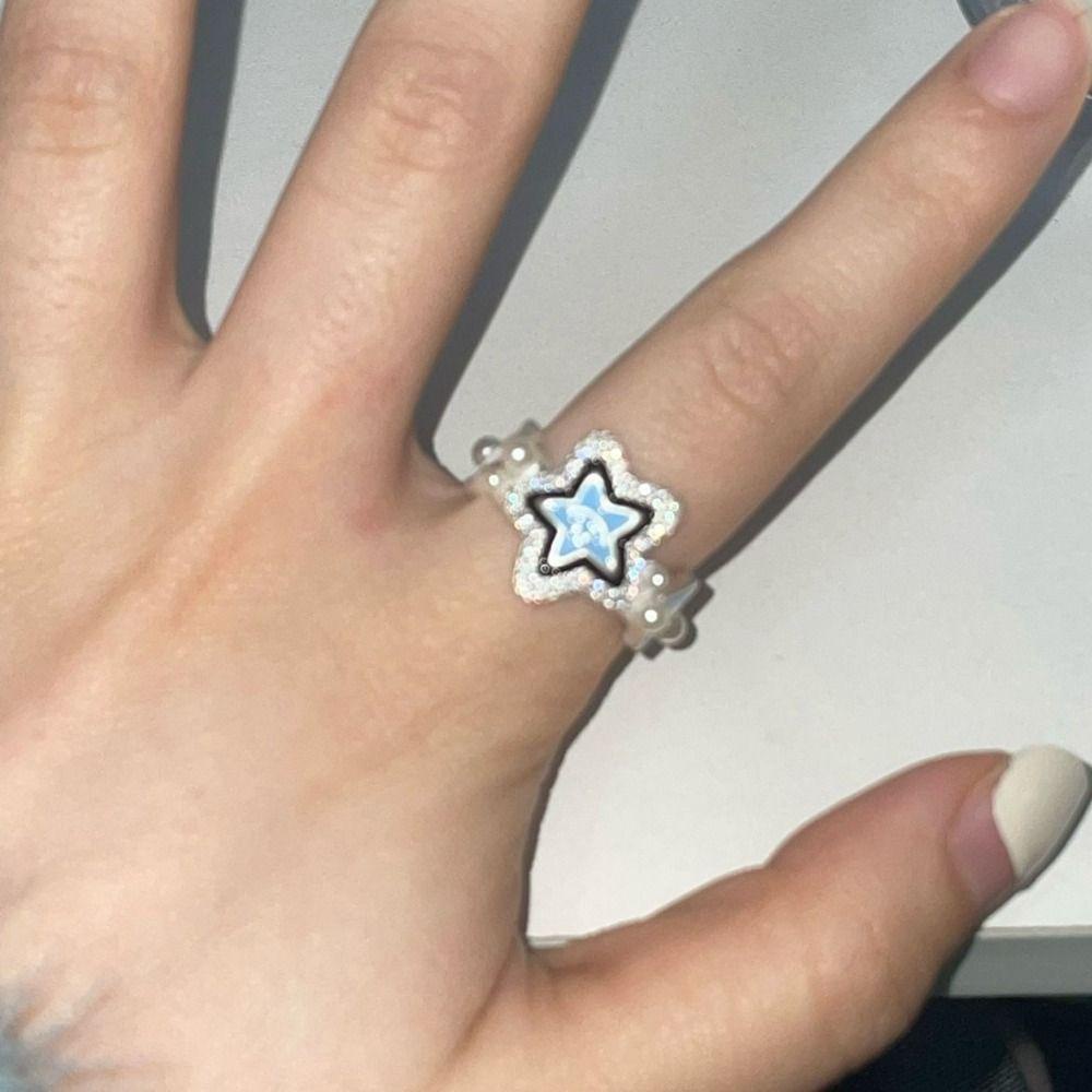 SKJK  Lucky Star Rings Kreatif Minoritas Terbuka Cincin Gaya Korea Cincin Manis Sederhana Jari Gesper