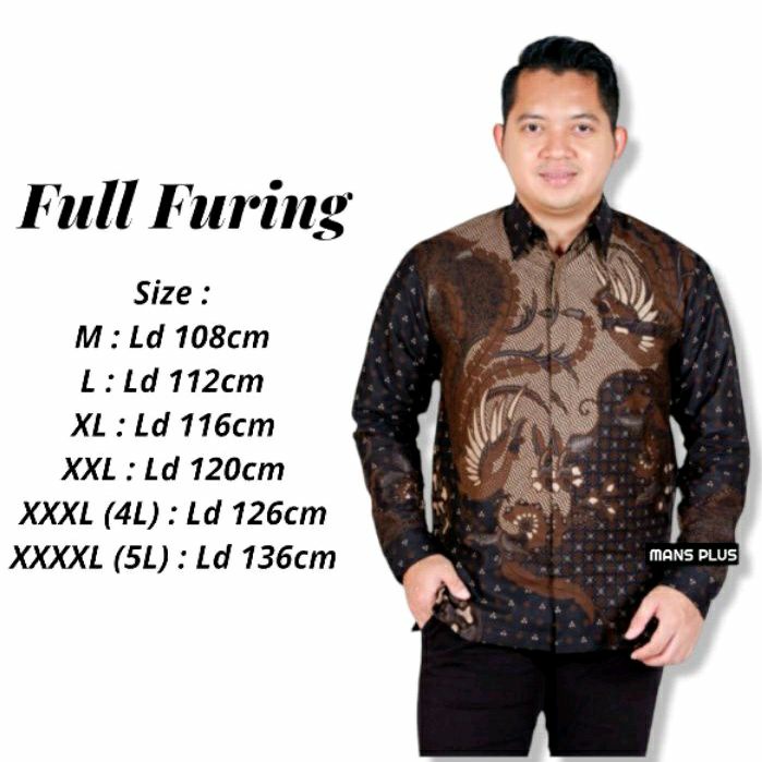 [FULL FURING] Kemeja Batik Furing Pria Jumbo 4L-5L Lengan Panjang Modern Big Size XXXXL Batik Seragam LOL-S