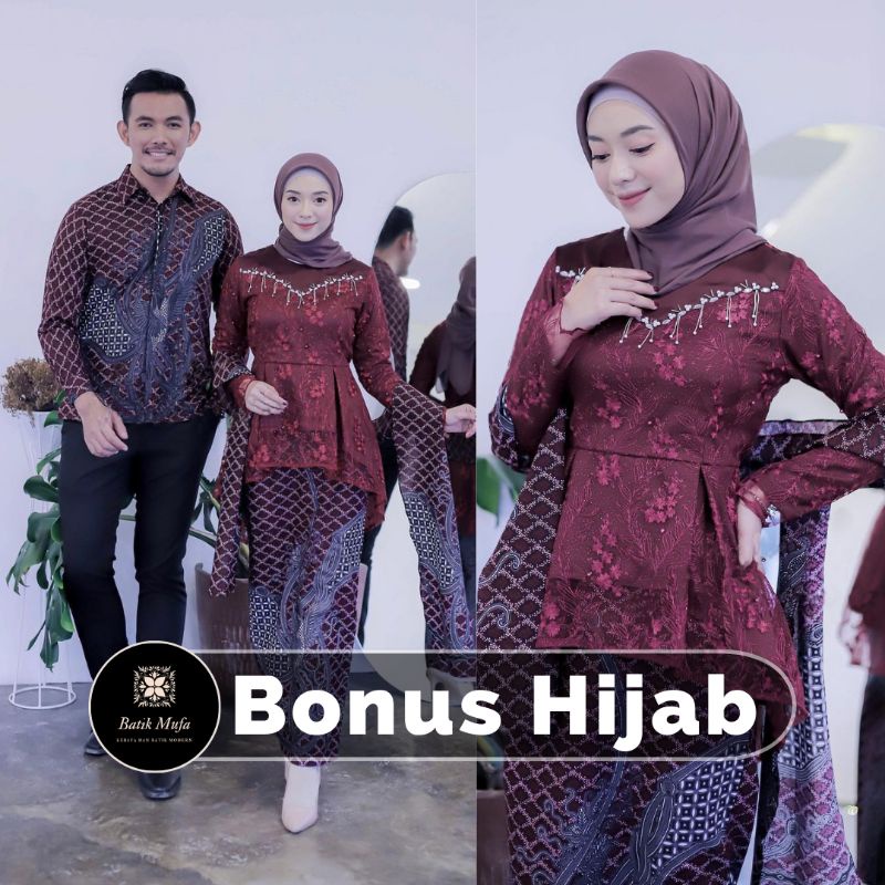 Kebaya batik couple KALENA Maroon (GRATIS HIJAB) KEBAYA MODERN Kebaya wisuda kebaya lamaran tunangan baju wisuda