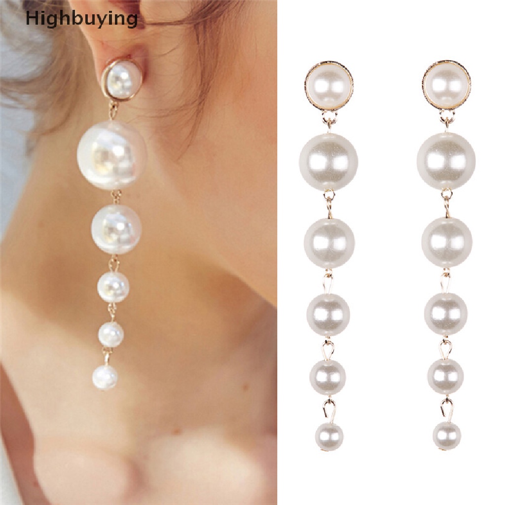 Hbid Lady Elegan Ear Stud Mutiara Rumbai Panjang Statement Menjuntai Drop Earrings Perhiasan Glory