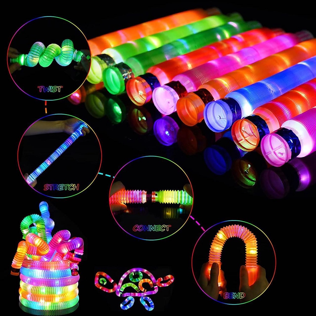 COD Mainan Anak Light Up Pop Pipes LED Pipa Stik Selang Kerut Pop Tubes Pipes Unicorn Poptubes Sensory Toys Mainan Anak Glow In The Dark Fidget Tubes Sensory Toys Lampu Stick Murah Import