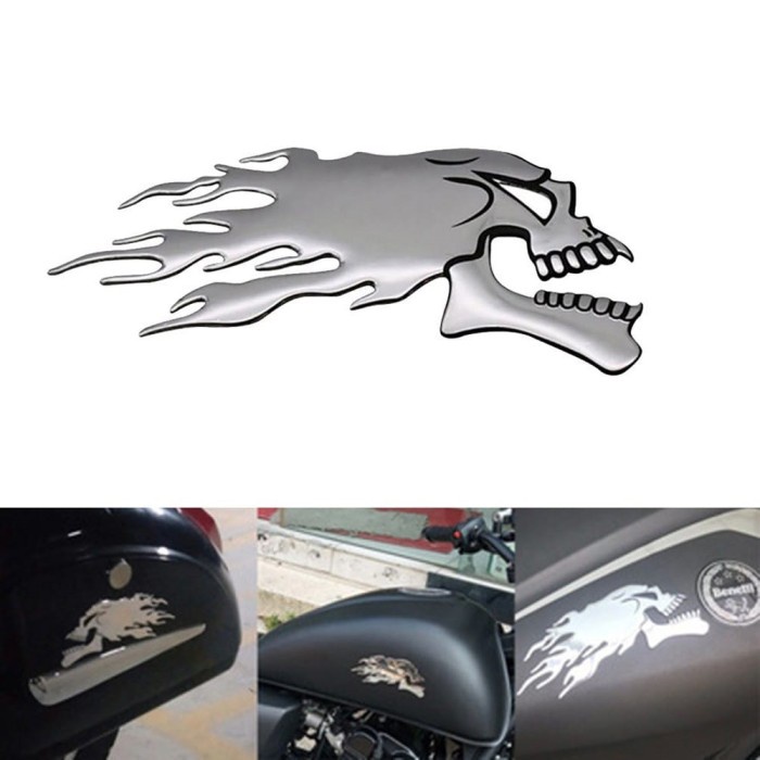 

TERLARIS | Stiker sticker emblem badge tengkorak api silver motor mobil helm