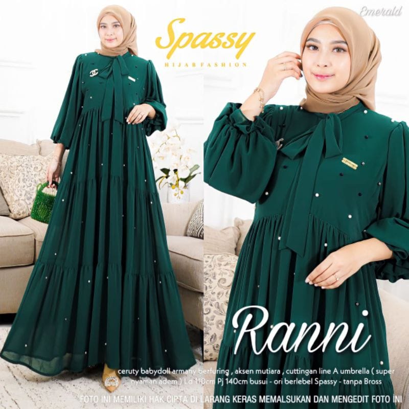 Gamis Wanita Terbaru 2023 Ranni Dress Kondangan Ceruty Babydoll Aksen Mutiara Baju Wanita Kekinian Busui Friendly Gaun Pesta Muslimah