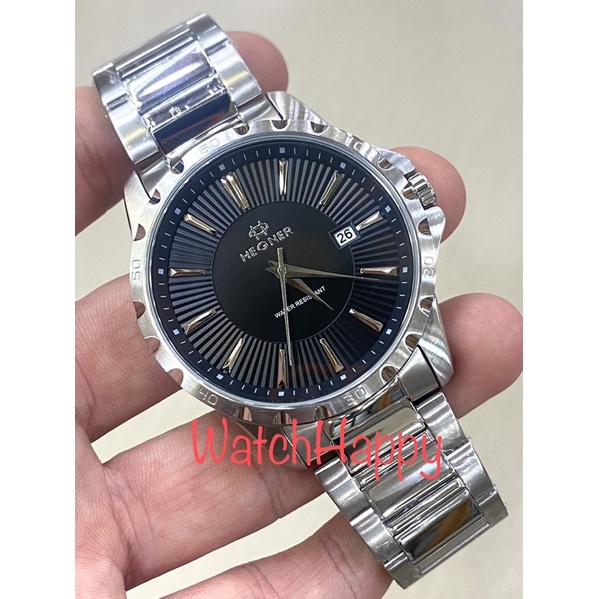 WatchHappy Hegner 1688 HW 1688 HW1688 Men Silver Black Quartz Stainless Steel Band Original Warranty