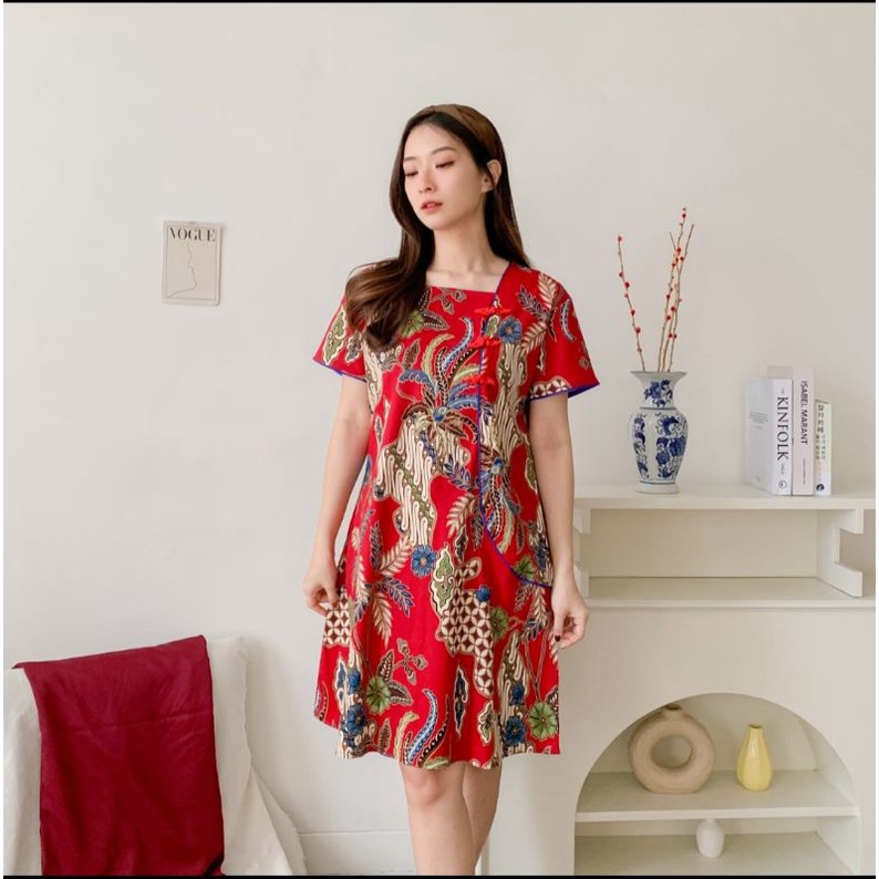 dress batik jumbo/dress cheongsam jumbo/dress cheongsam batik/qipao jumbo/baju imlek/imlek 23457