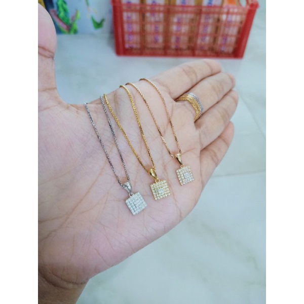 kalung rantai italy+liontin kotak mp/perak asli silver 925 lapis emas/perhiasan fashion wanita terbaru