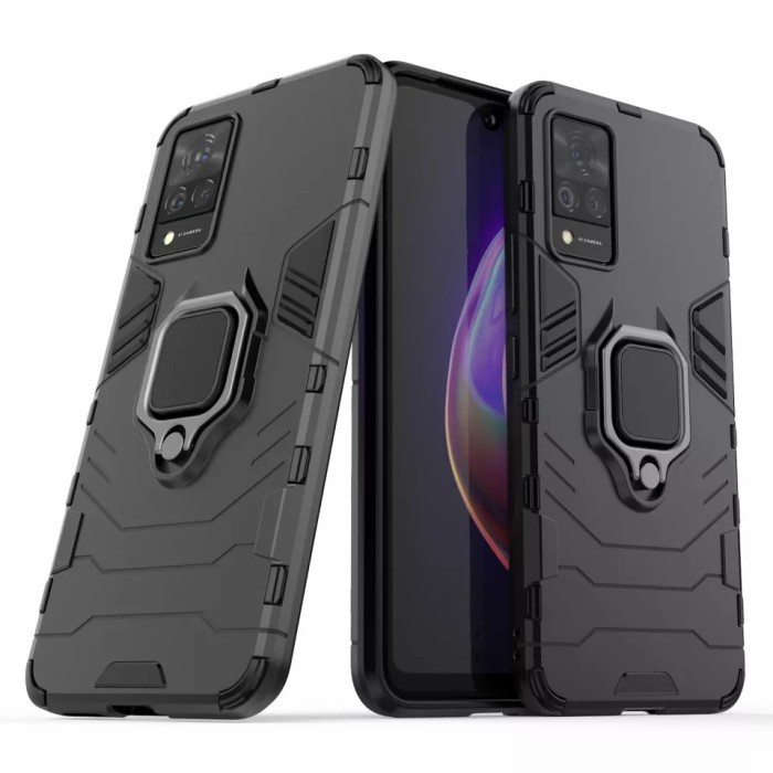 Casing Vivo V21 4G Hard Case Armor Kickstand Ring Cincin Penyangga - Hitam