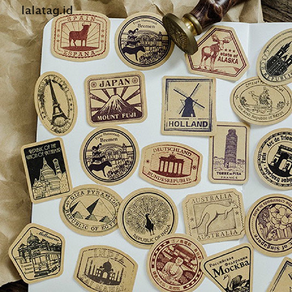 [lalatag] 46pcs/box Vintage Travel DIY Diary Stiker Paper Lables Hadiah Packaging Decor [ID]