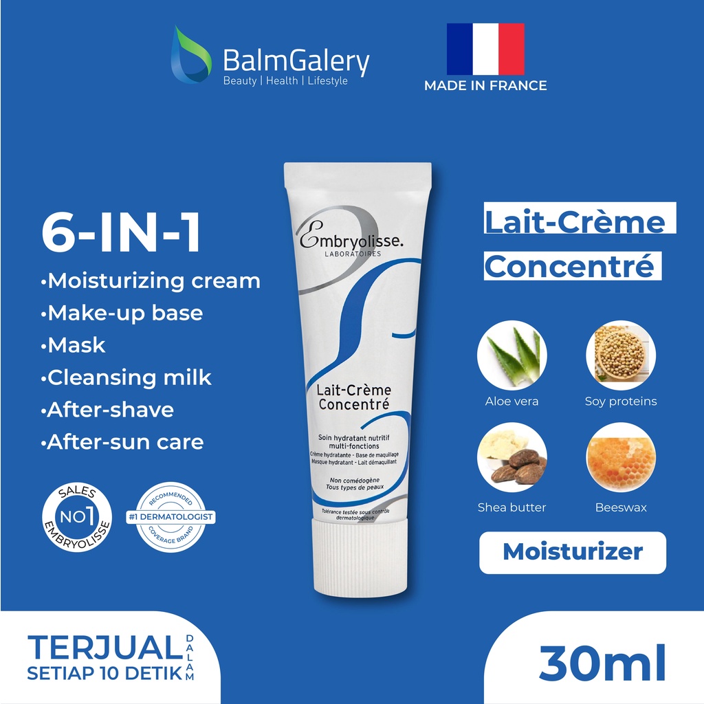 Embryolisse Lait-Creme Concentre 30ml – Miracle Cream 6 IN 1 : Makeup Base Primer + Pelembab Moisturizer Wajah + Makeup Cleanser Remover + Masker + Suncare + Cream After Shave - Rekomendasi MUA dan Artist Hollywood - 1x