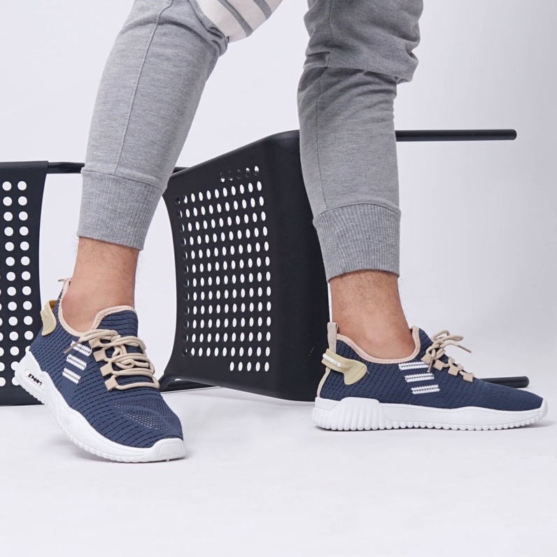 SARASARA YUK - Dunkenstock CONAN 1 Sepatu Pria Sneakers Tinggi 4cm Size 40 - 44 Bahan Canvas Rubber Premium Karet Tidak Licin Sneaker Laki Cowok Sport Olahraga Jogging Belleza Casual Warna Navy Biru Dongker Terbaru Shoes Ori Original Mall Official Store 3