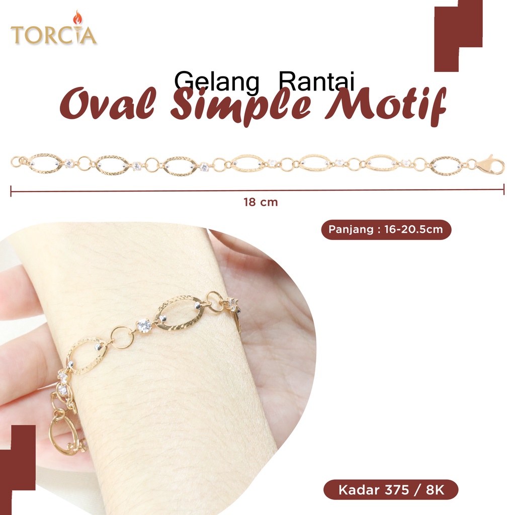 Gelang Rantai Emas Asli Oval Simple Motif Kadar 375 Torcia