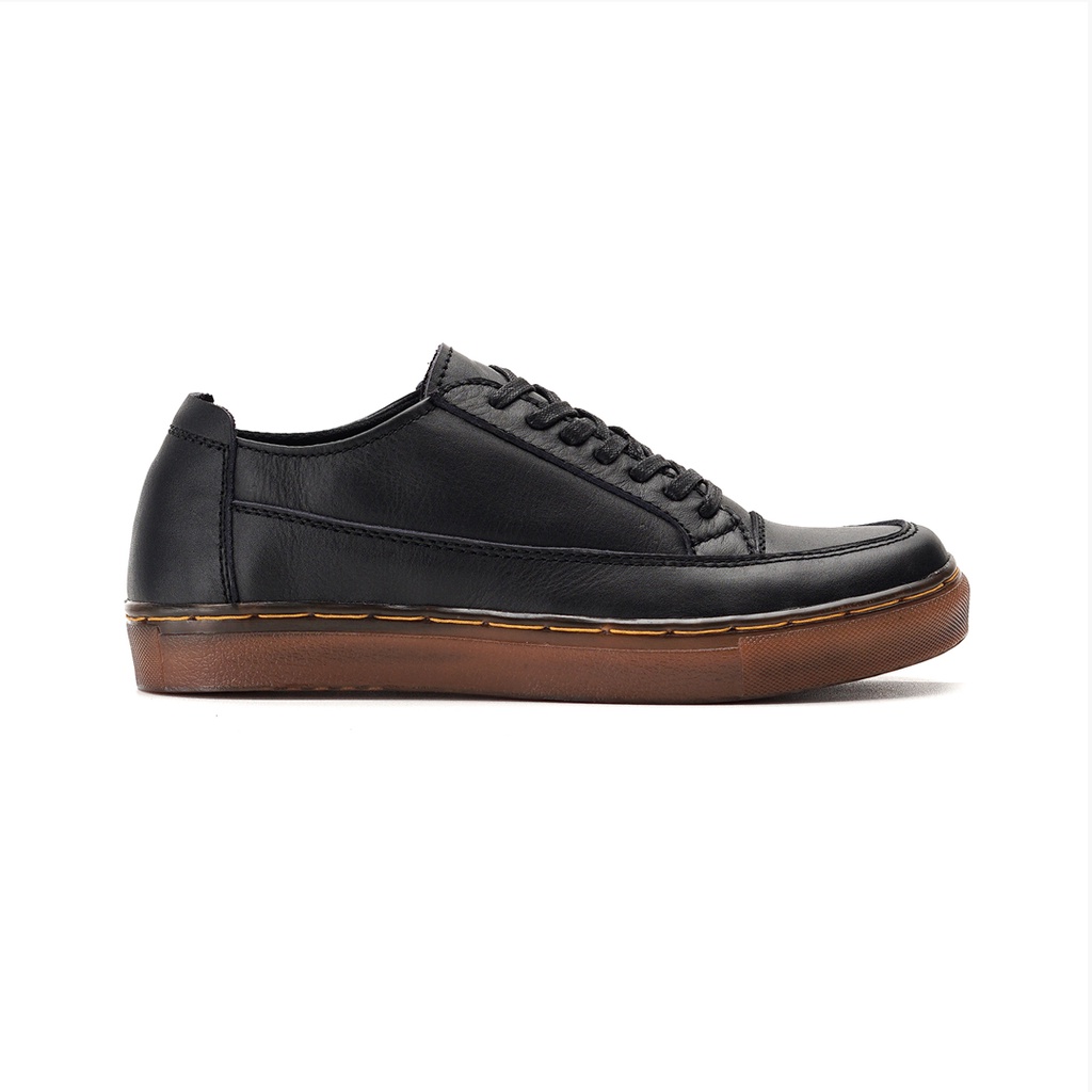 OLAF BLACK GUM ORIGINAL x GREATA Sepatu Sneakers Kulit Sapi Asli Hitam Pria Kets Tali Semi Formal Kerja Kantor Jalan Santai Hangout Kuliah Pesta Kondangan Simple Distro Fashion Genuine Leather Casual Shoes Premium Footwear Keren Terbaru Kekinian Branded