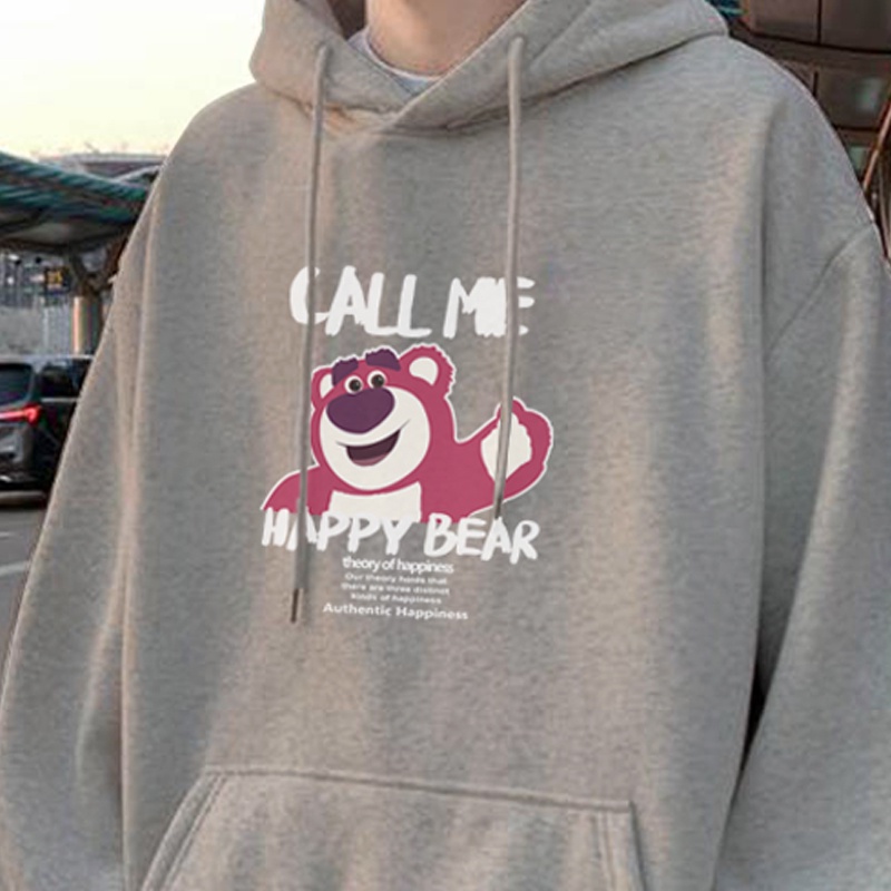 Hoodie Lotso Happy Bear Korean  Style Oversize Wanita Dan Pria Size L - XL - XXL - XXXL