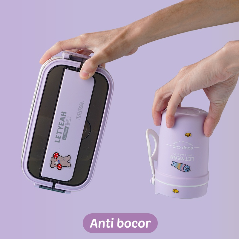 Letyeah &amp; Kaizenliving Lunch box Set Tas Kotak Bekal Makan 1600 ml Lunch Box Free Sendok BPA Free Kotak Makan
