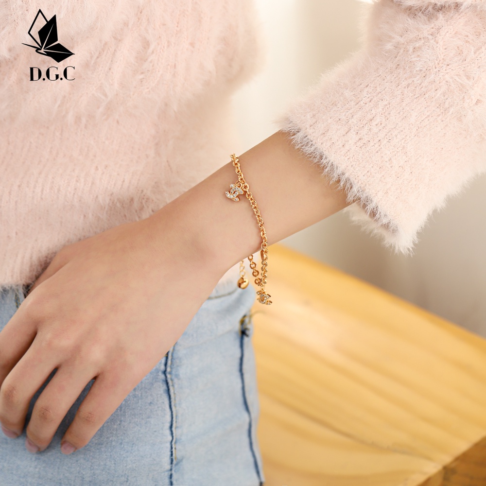 D.G.C✨Gelang Titanium Wanita Anti Karat Lapis Emas Fashion Korean Style Cantik Aksesoris Cewek Perhiasan Murah D218-2