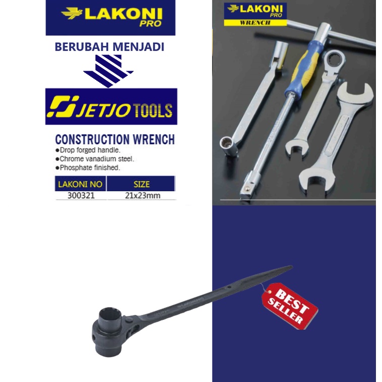 300321 Lakoni Pro Kunci Scaffolding Double Ring Ratchet Construction Wrench 21x23mm