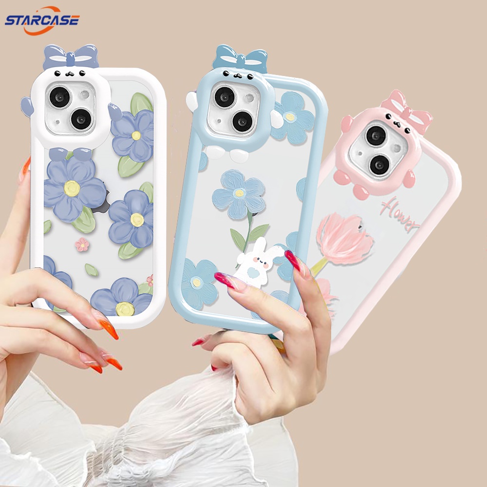 IPHONE Case Fashion Kompatibel Untuk Iphone14 11 12 iPhone6 7 8 Plus 13 Pro MAX 11Pro MAX XR X XS MAX Lensa Monster Fashion Motif Bunga Tulip Kelinci Shockproof Clear Phone Cover RIXUAN