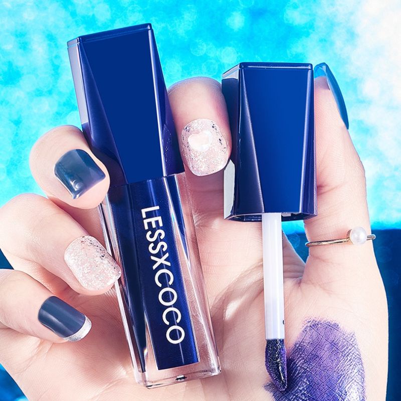 Blue Liquid Lipstick Lessxcoco Color Changing Moisturizing Lip Gloss Biru Rubah Warna Waterproof Original Terlaris