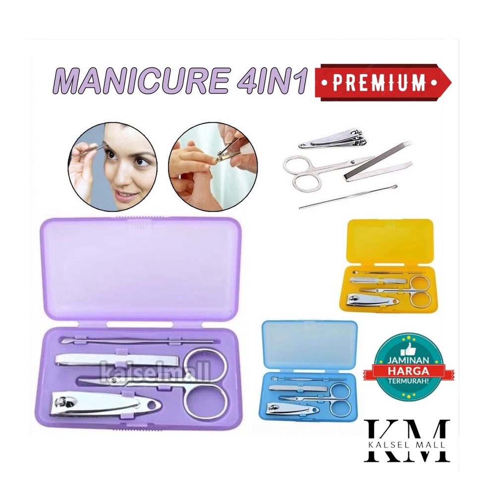 Manicure Set 4 in 1 Gunting Potong Kuku Pinset Cabut Bulu Alat Pengorek Korek Kuping Kotoran Telinga Gunting Alis Isi 4 Pedicure  Medicure Manikur Nail Clipper ACK30