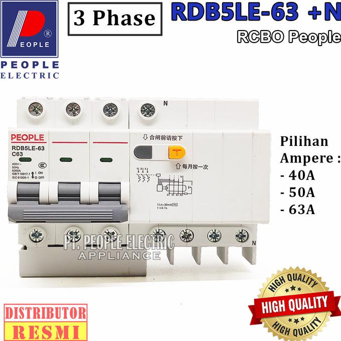 RCBO PEOPLE DZ47LE-63 3P+N 40A, 50A,63A people33 Berkualitas