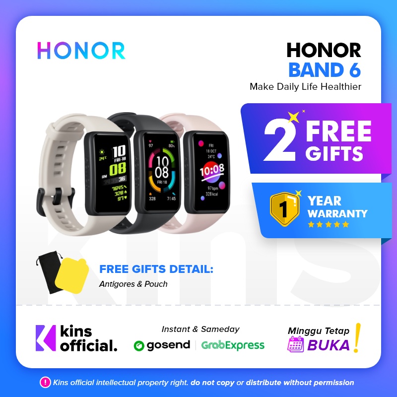 HONOR Band 6 Smartband with 1.47&quot; AMOLED screen, SpO2 Blood Oxygen, Heart rate monitor, Fitness Tracker Jam tangan